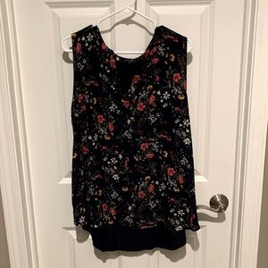 Navy Blue Floral Blouse